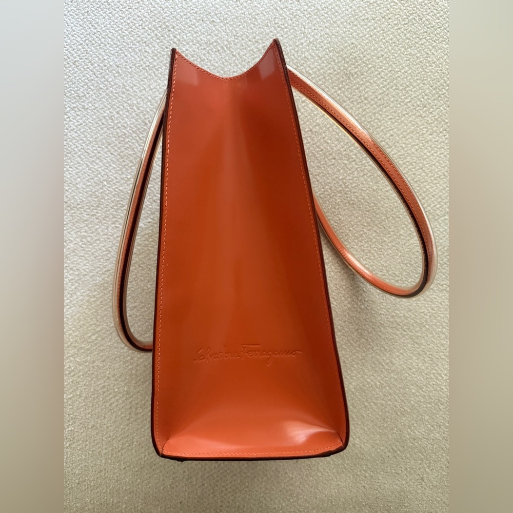 Salvatore Ferragamo Orange Statement Leather Tote Bag - Picture 7 of 11